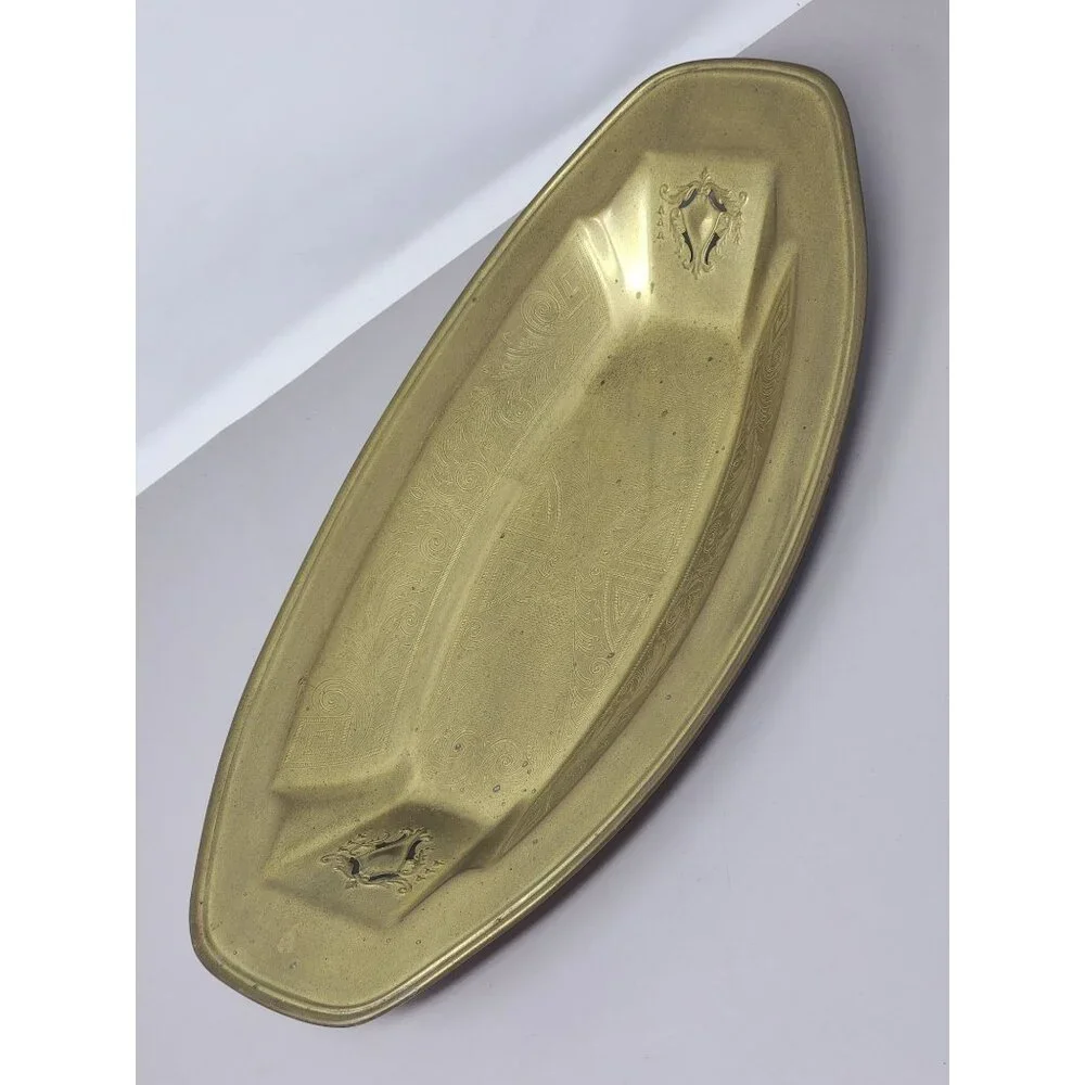 Vintage Brass Bread/Trinket‎ Tray Oval Dish With Abstract Etchings